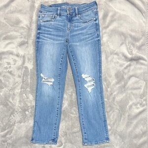 American Eagle Outfitters Artist Crop Women's Light Blue Ripped Jeans